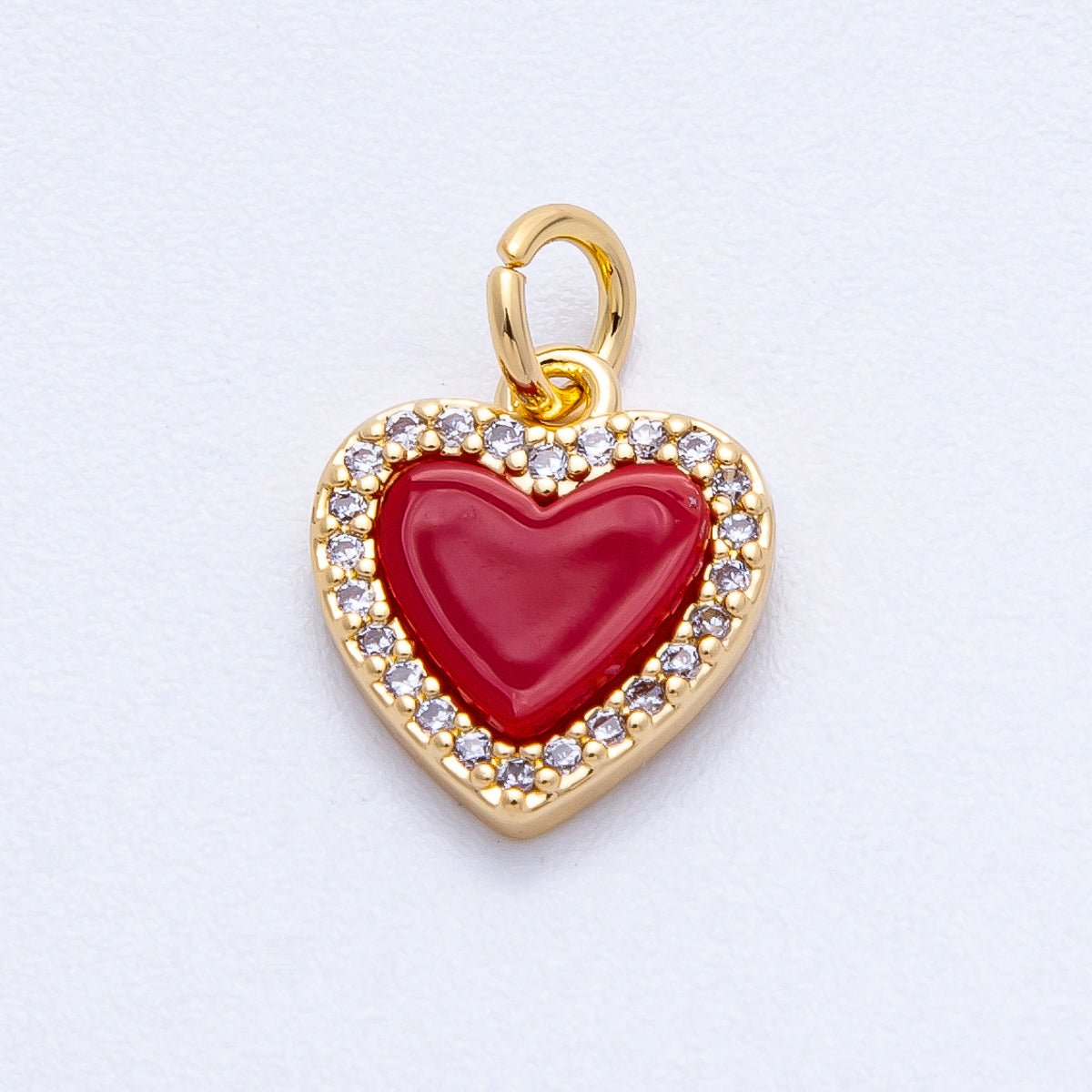 18K Gold Filled 12.5mm Red Enamel Micro Paved CZ Heart Charm | Charms-00420
