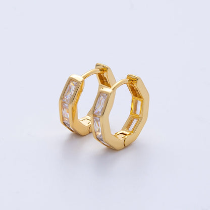 18K Gold Filled 12mm Clear CZ Baguette Huggie Earrings | Earrings-00056