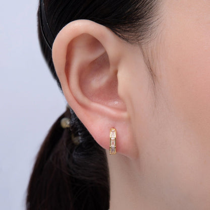 18K Gold Filled 12mm Clear CZ Baguette Huggie Earrings | Earrings-00056