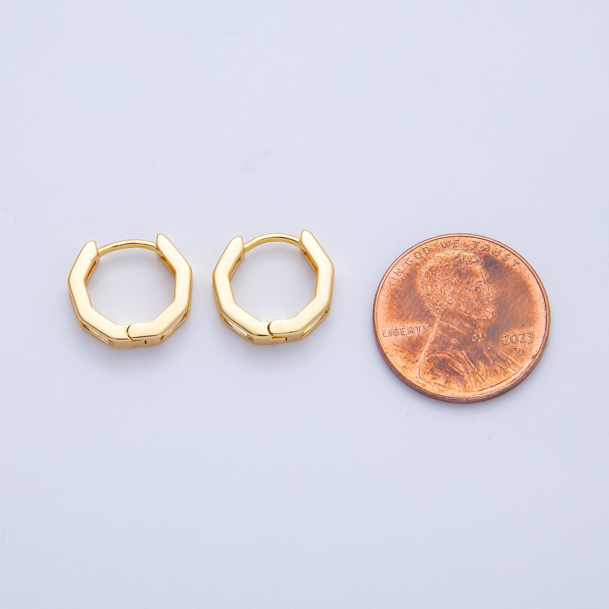 18K Gold Filled 12mm Clear CZ Baguette Huggie Earrings | Earrings-00056