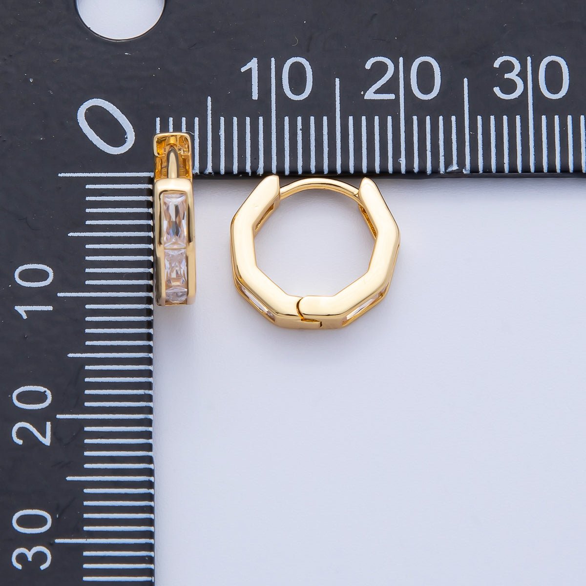 18K Gold Filled 12mm Clear CZ Baguette Huggie Earrings | Earrings-00056
