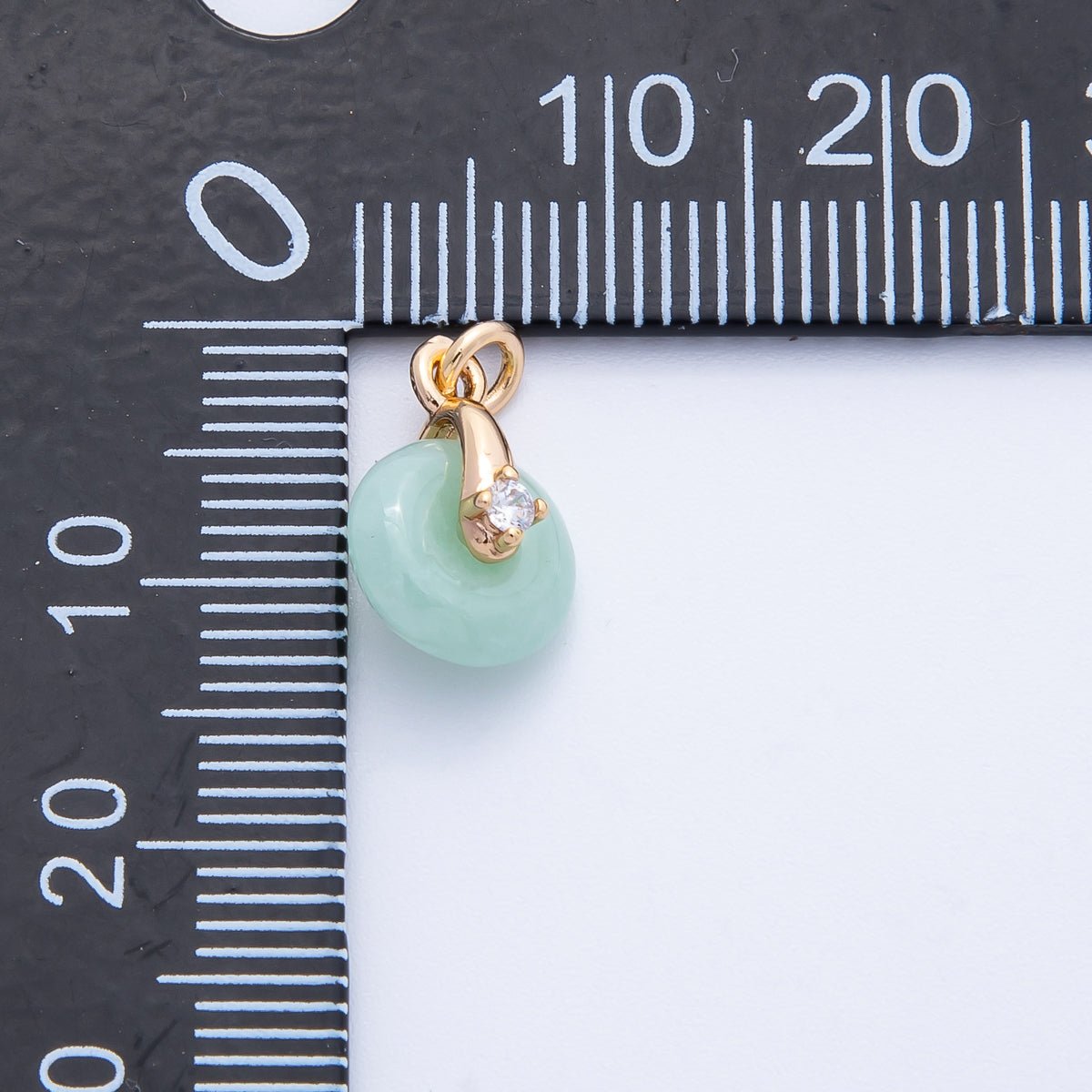 18K Gold Filled 12mm Clear CZ Light Green Jade Gemstone Mini Charm | Charms-00317