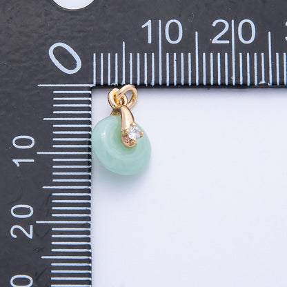 18K Gold Filled 12mm Clear CZ Light Green Jade Gemstone Mini Charm | Charms-00317