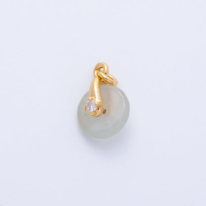 18K Gold Filled 12mm Clear CZ Light Green Jade Gemstone Mini Charm | Charms-00317