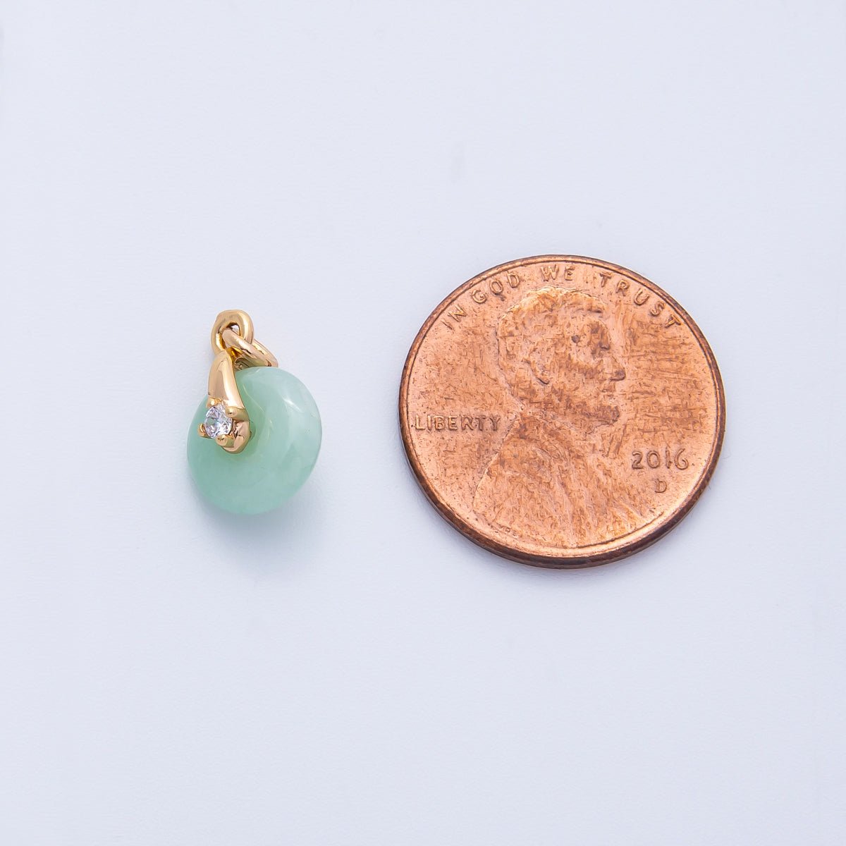 18K Gold Filled 12mm Clear CZ Light Green Jade Gemstone Mini Charm | Charms-00317
