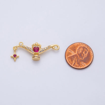 18K Gold Filled 12mm Micro Paved CZ Heart Genie Lamp 3D Multidimensional Charm | CHARMS-00151