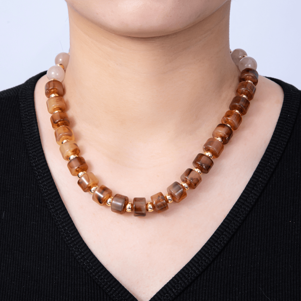 18K Gold Filled 12mm Red Jasper Carnelian Tube Round Bead 18.5 Inch w. Sailor Clasps | WA-04251