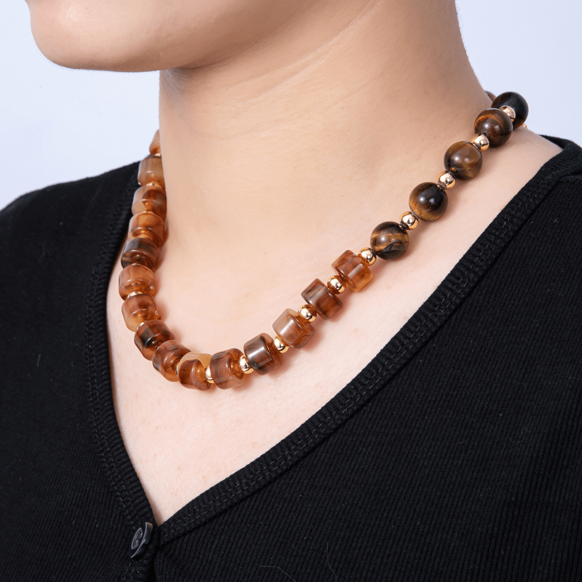 18K Gold Filled 12mm Red Jasper Carnelian Tube Round Bead 18.5 Inch w. Sailor Clasps | WA-04251