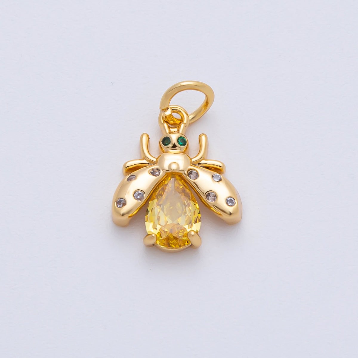 18K Gold Filled 13.5mm Black, Clear, Yellow CZ Bumble Bee Insect Charm | AF1481 AF1482