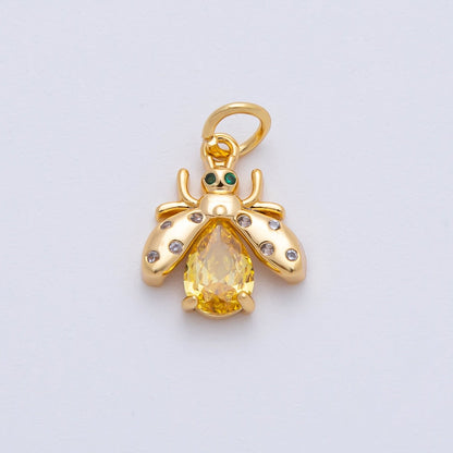 18K Gold Filled 13.5mm Black, Clear, Yellow CZ Bumble Bee Insect Charm | AF1481 AF1482