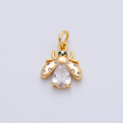 18K Gold Filled 13.5mm Black, Clear, Yellow CZ Bumble Bee Insect Charm | AF1481 AF1482