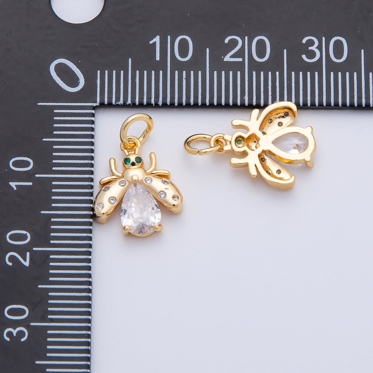 18K Gold Filled 13.5mm Black, Clear, Yellow CZ Bumble Bee Insect Charm | AF1481 AF1482
