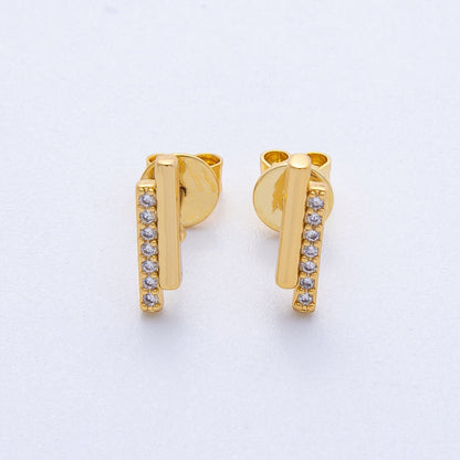18K Gold Filled 13.5mm Micro Paved CZ Double Bar Stud Earrings | Earrings-00105