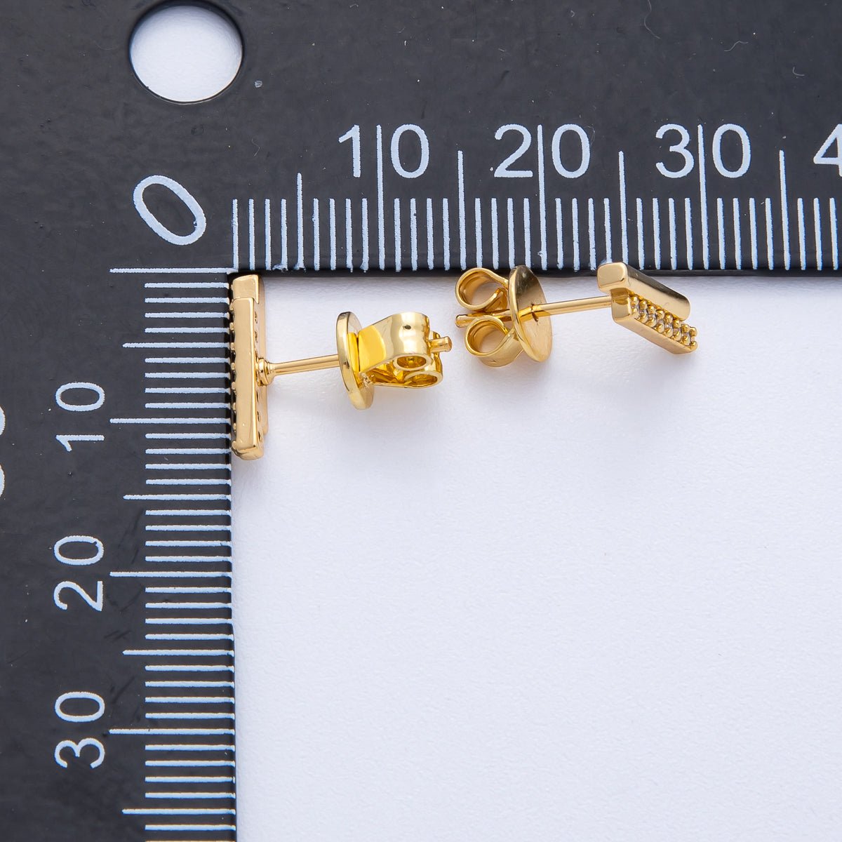 18K Gold Filled 13.5mm Micro Paved CZ Double Bar Stud Earrings | Earrings-00105