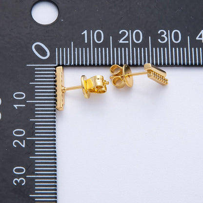 18K Gold Filled 13.5mm Micro Paved CZ Double Bar Stud Earrings | Earrings-00105