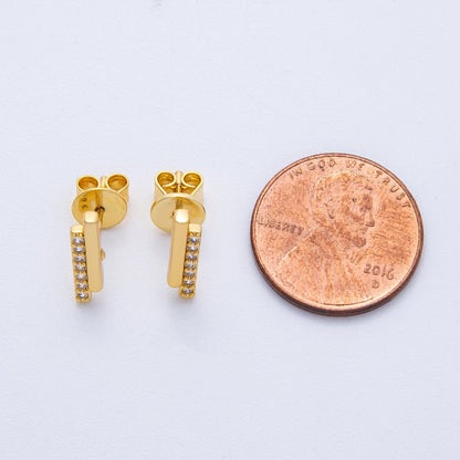 18K Gold Filled 13.5mm Micro Paved CZ Double Bar Stud Earrings | Earrings-00105