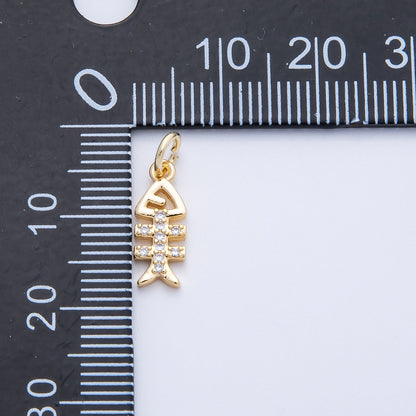 18K Gold Filled 13.5mm Micro Paved CZ Fish Bone Skeleton Charm | Charms-00411