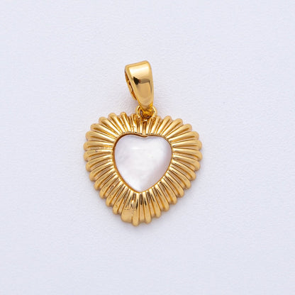 18K Gold Filled 13.5mm Shell Pearl Ribbed Heart Pendant | AF1210