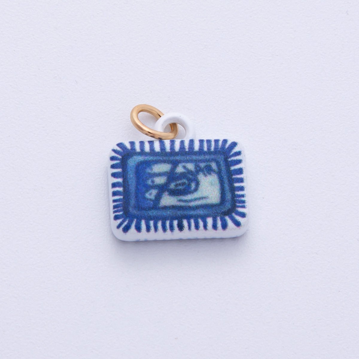 18K Gold Filled 13mm Blue-White Fish Sardine Tin Can Rectangle Charm | AF1610