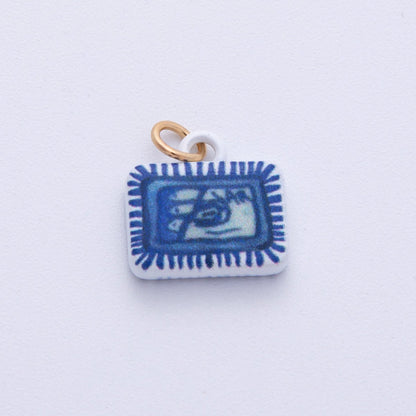 18K Gold Filled 13mm Blue-White Fish Sardine Tin Can Rectangle Charm | AF1610