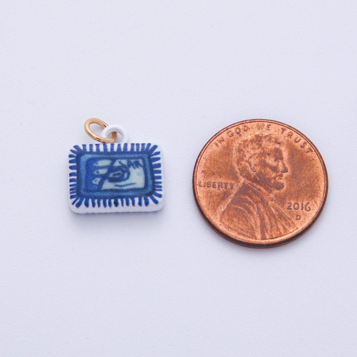 18K Gold Filled 13mm Blue-White Fish Sardine Tin Can Rectangle Charm | AF1610