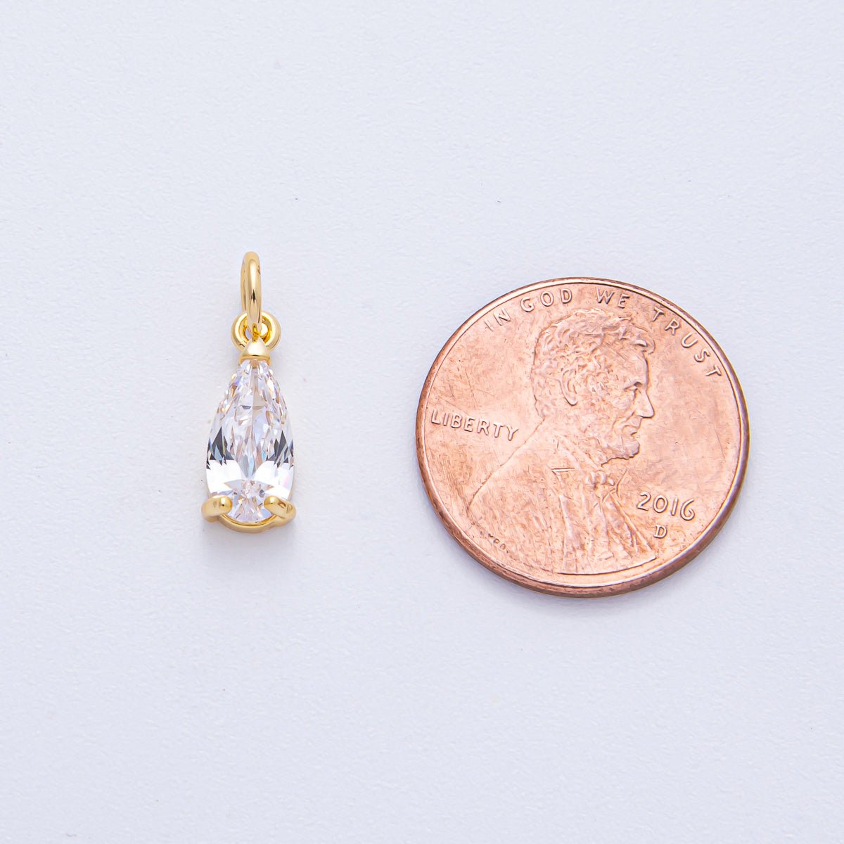 18K Gold Filled 13mm Clear CZ Teardrop Mini Charm | AK031