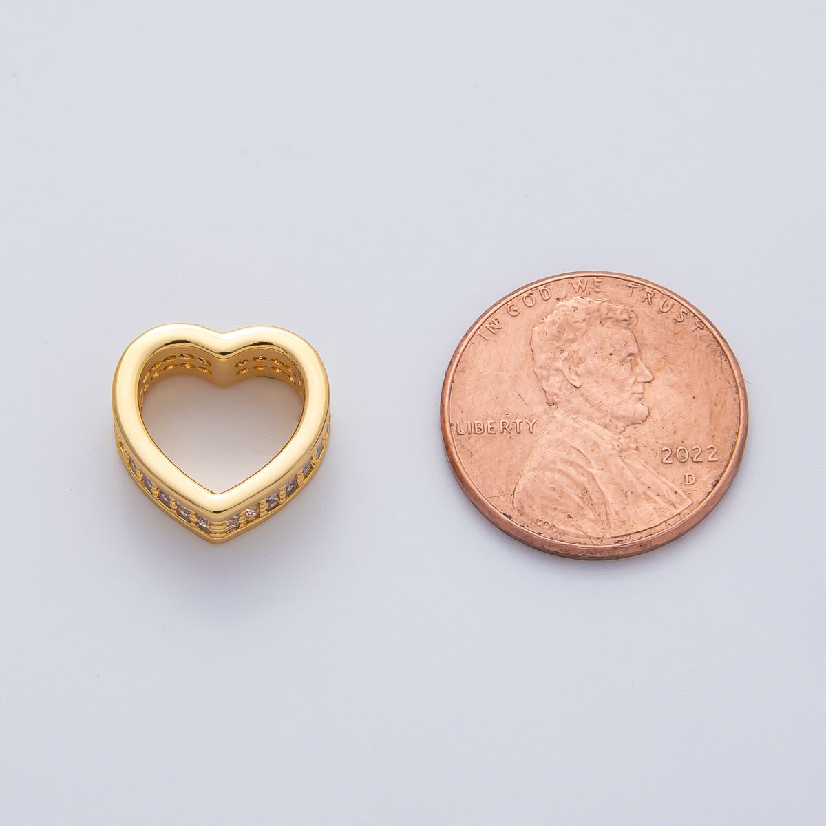 18K Gold Filled 13mm Micro Paved CZ Heart Spacer Bead | B407