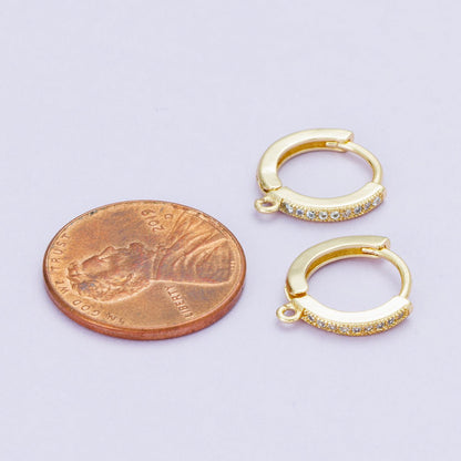 18K Gold Filled 13mm Micro Paved CZ Open Loop Drop Huggie Earrings | Findings-00104