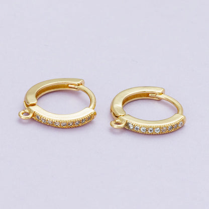 18K Gold Filled 13mm Micro Paved CZ Open Loop Drop Huggie Earrings | Findings-00104