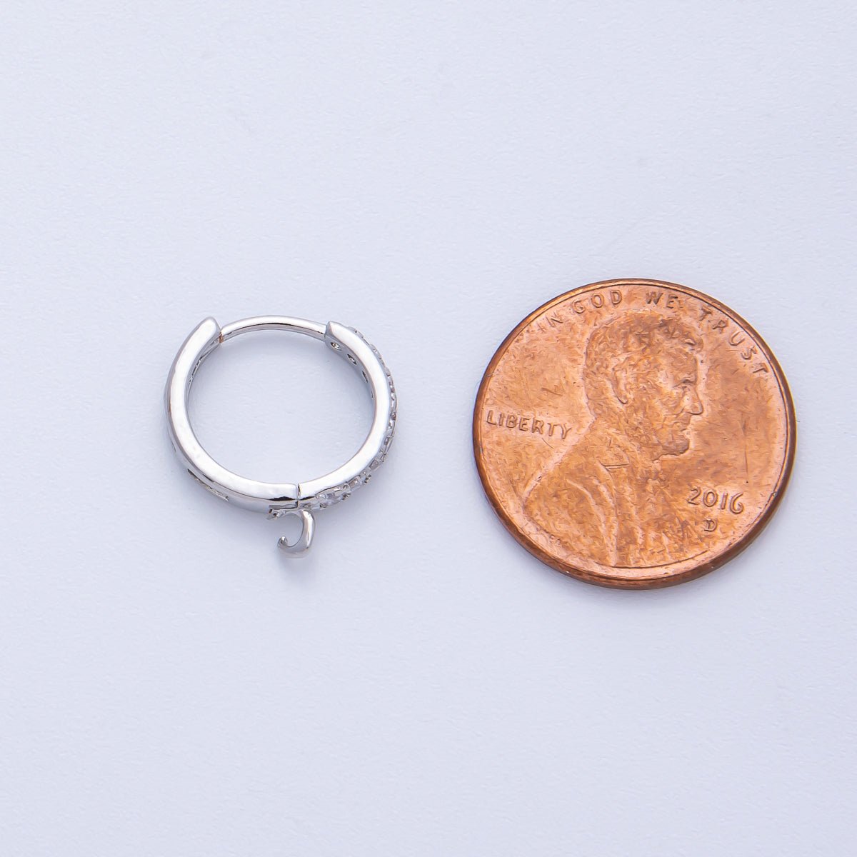 18K Gold Filled 13mm Micro Paved CZ Open Loop Drop Huggie Earrings in Gold &amp; Silver | Findings-00109 Findings-00110