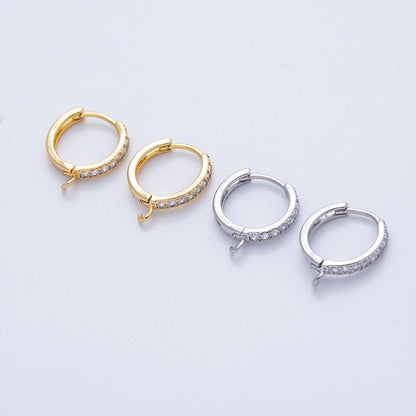 18K Gold Filled 13mm Micro Paved CZ Open Loop Drop Huggie Earrings in Gold &amp; Silver | Findings-00109 Findings-00110