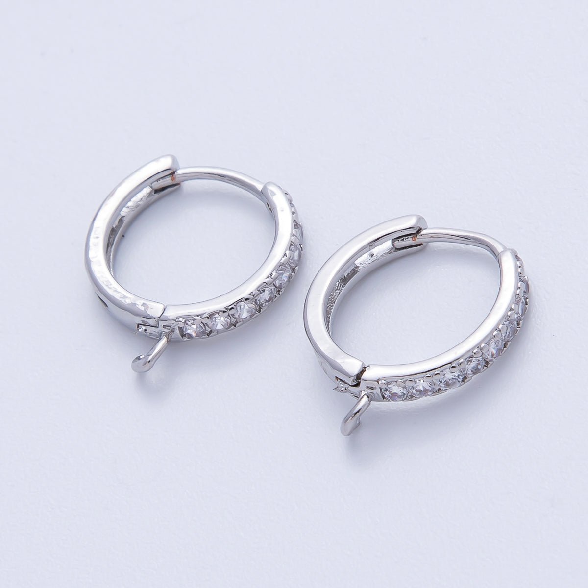 18K Gold Filled 13mm Micro Paved CZ Open Loop Drop Huggie Earrings in Gold &amp; Silver | Findings-00109 Findings-00110