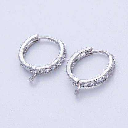 18K Gold Filled 13mm Micro Paved CZ Open Loop Drop Huggie Earrings in Gold &amp; Silver | Findings-00109 Findings-00110