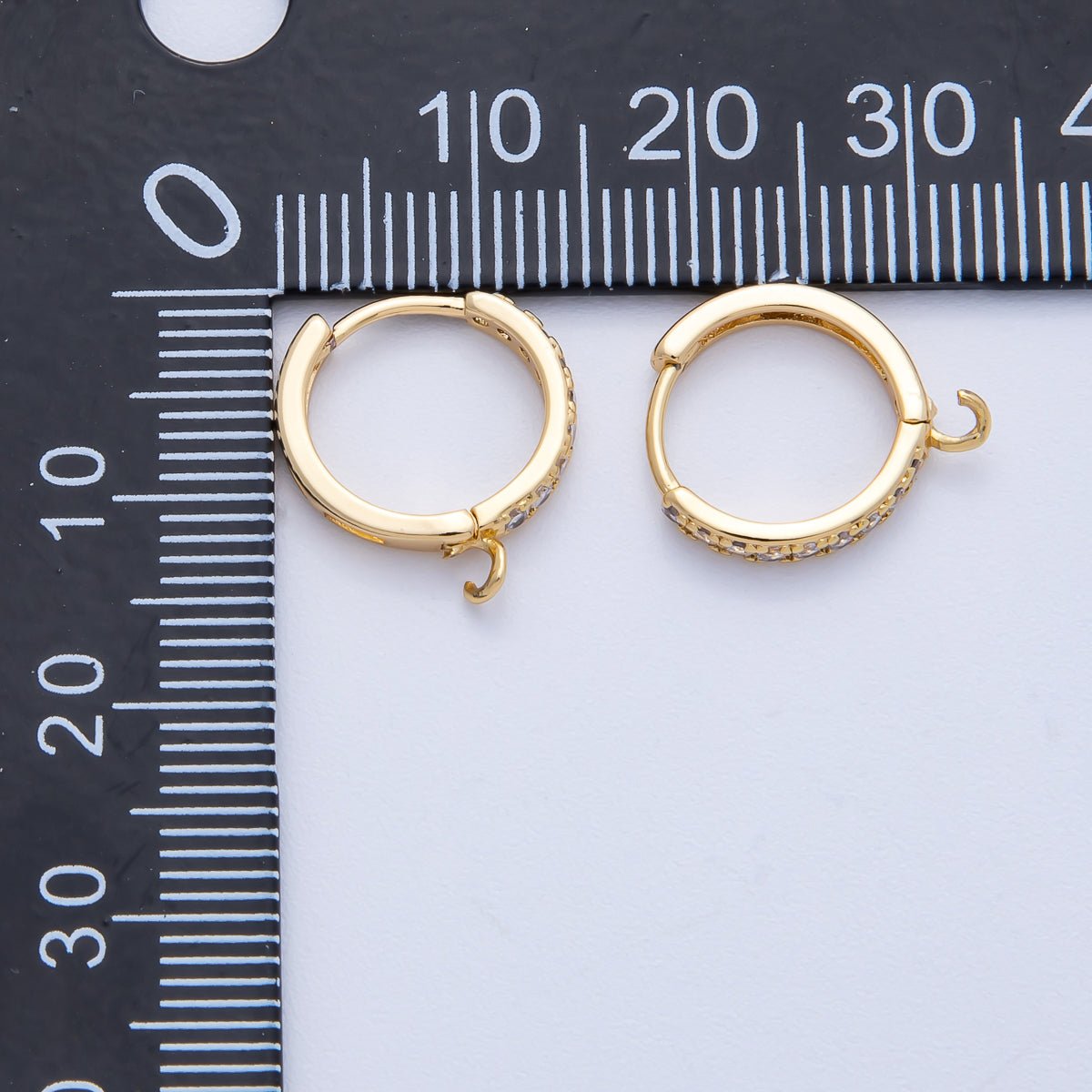 18K Gold Filled 13mm Micro Paved CZ Open Loop Drop Huggie Earrings in Gold &amp; Silver | Findings-00109 Findings-00110