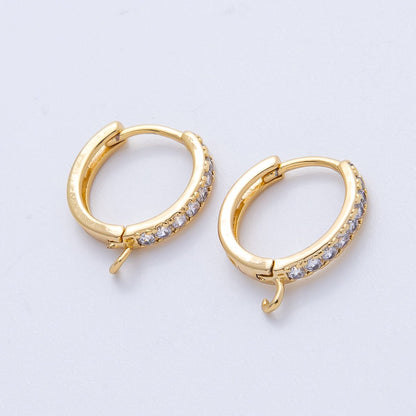 18K Gold Filled 13mm Micro Paved CZ Open Loop Drop Huggie Earrings in Gold &amp; Silver | Findings-00109 Findings-00110