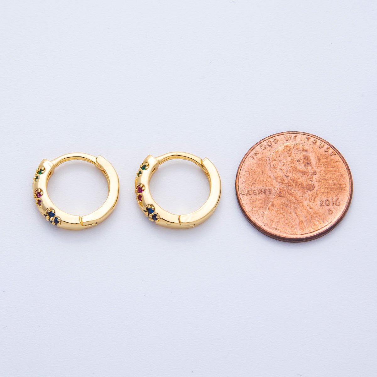 18K Gold Filled 13mm Multicolor Micro Paved CZ Flower Huggie Earrings | Earrings-00057