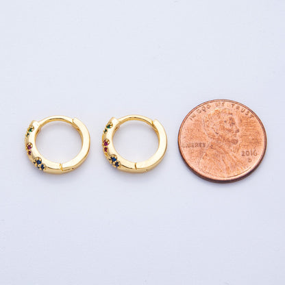 18K Gold Filled 13mm Multicolor Micro Paved CZ Flower Huggie Earrings | Earrings-00057