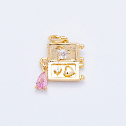 18K Gold Filled 13mm Pink Clear Teardrop CZ Handheld Video Game Console Charm | Charms-00349