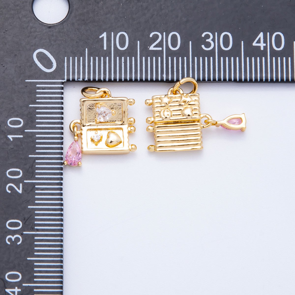 18K Gold Filled 13mm Pink Clear Teardrop CZ Handheld Video Game Console Charm | Charms-00349