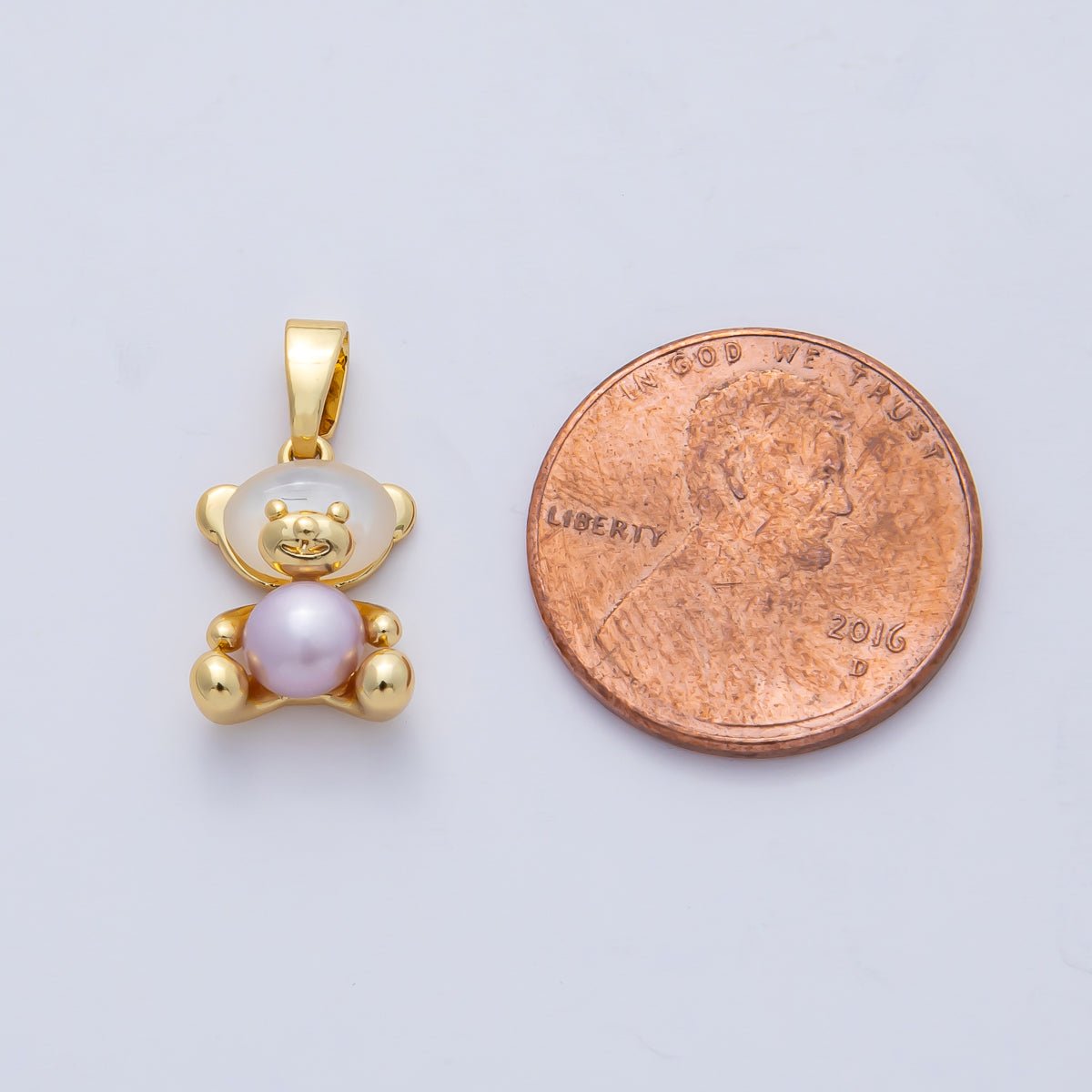 18K Gold Filled 13mm Pink, Purple Shell Pearl Teddy Bear Mini Pendant | AF1188