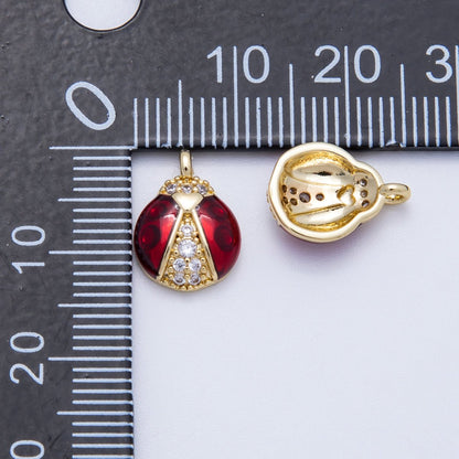 18K Gold Filled 13mm Red Enamel Micro Paved CZ Ladybug Animal Charm | Charms-00347