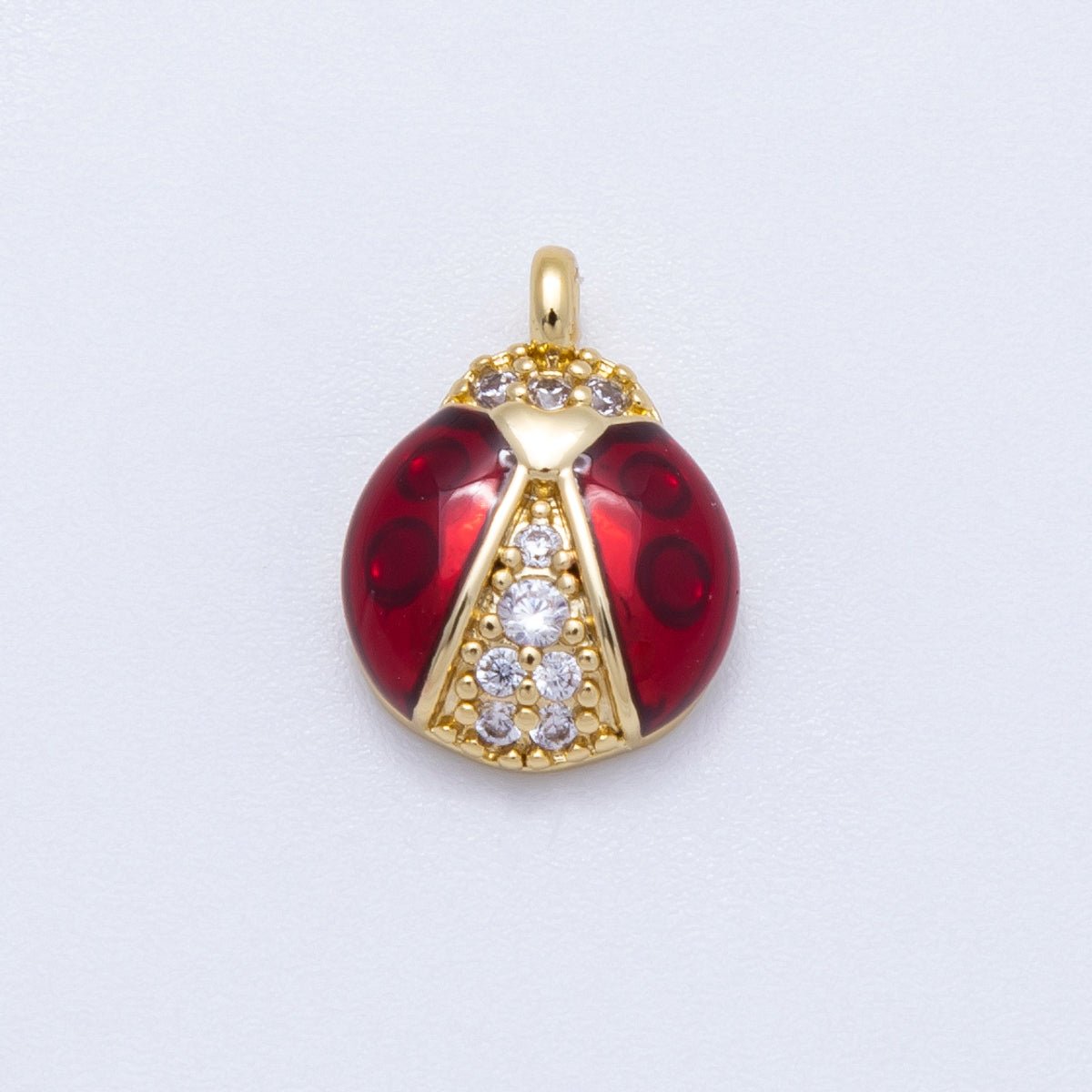 18K Gold Filled 13mm Red Enamel Micro Paved CZ Ladybug Animal Charm | Charms-00347