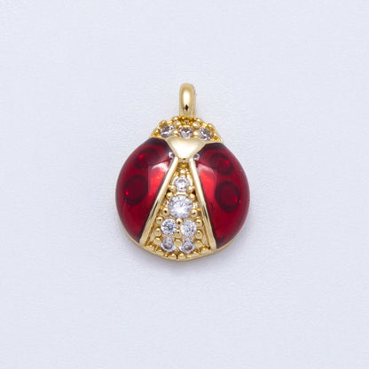 18K Gold Filled 13mm Red Enamel Micro Paved CZ Ladybug Animal Charm | Charms-00347