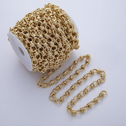 18K Gold Filled 13mm x 10mm Croissant Triple Round Link Unfinished Geometric Cable Chain by Yard | Roll-1782
