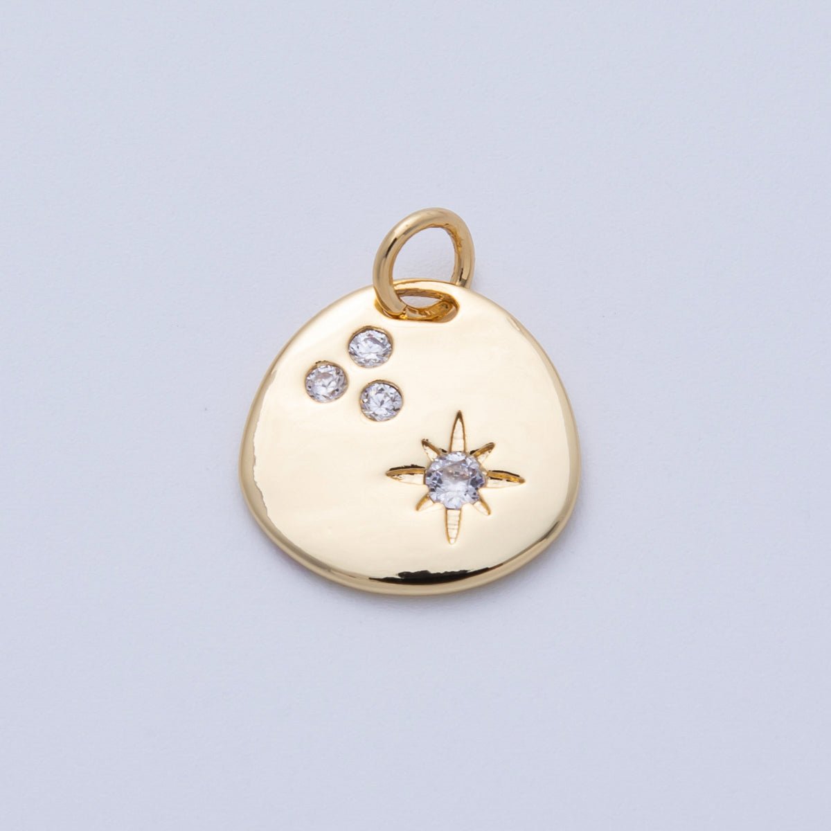 18K Gold Filled 14.3mm Clear CZ Cluster Star Round Charm | Charms-00057
