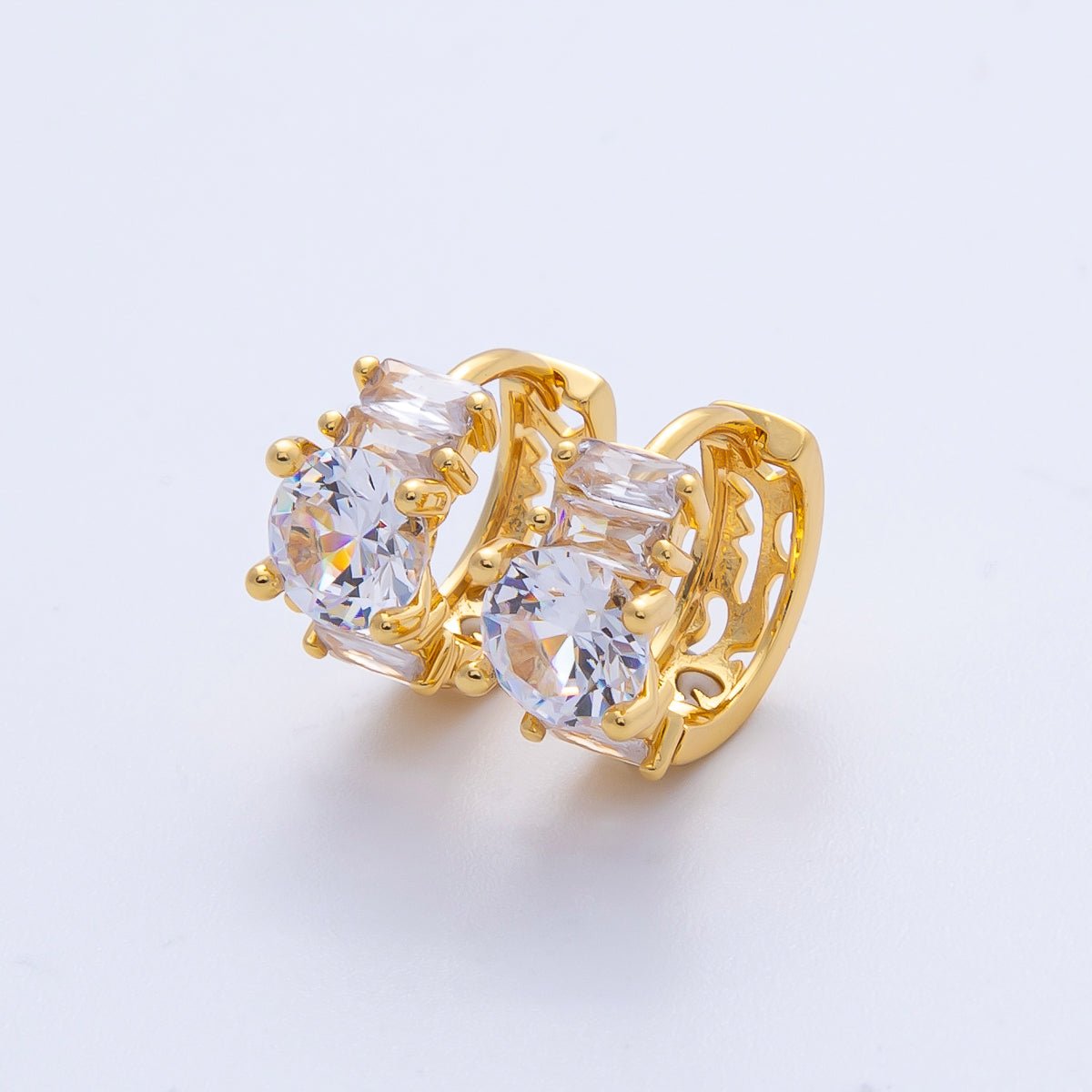 18K Gold Filled 14.5mm Clear CZ Gradient Huggie Earrings | Earrings-00046