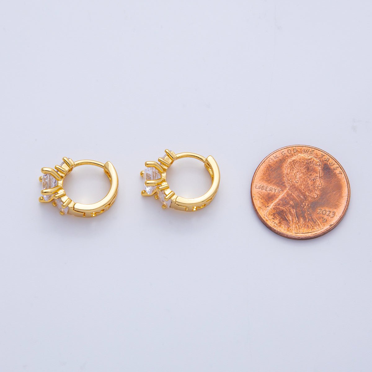 18K Gold Filled 14.5mm Clear CZ Gradient Huggie Earrings | Earrings-00046