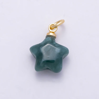 18K Gold Filled 14.5mm Green Aventurine Gemstone Celestial Star Charm | Charms-01346