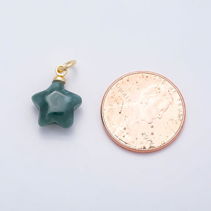 18K Gold Filled 14.5mm Green Aventurine Gemstone Celestial Star Charm | Charms-01346