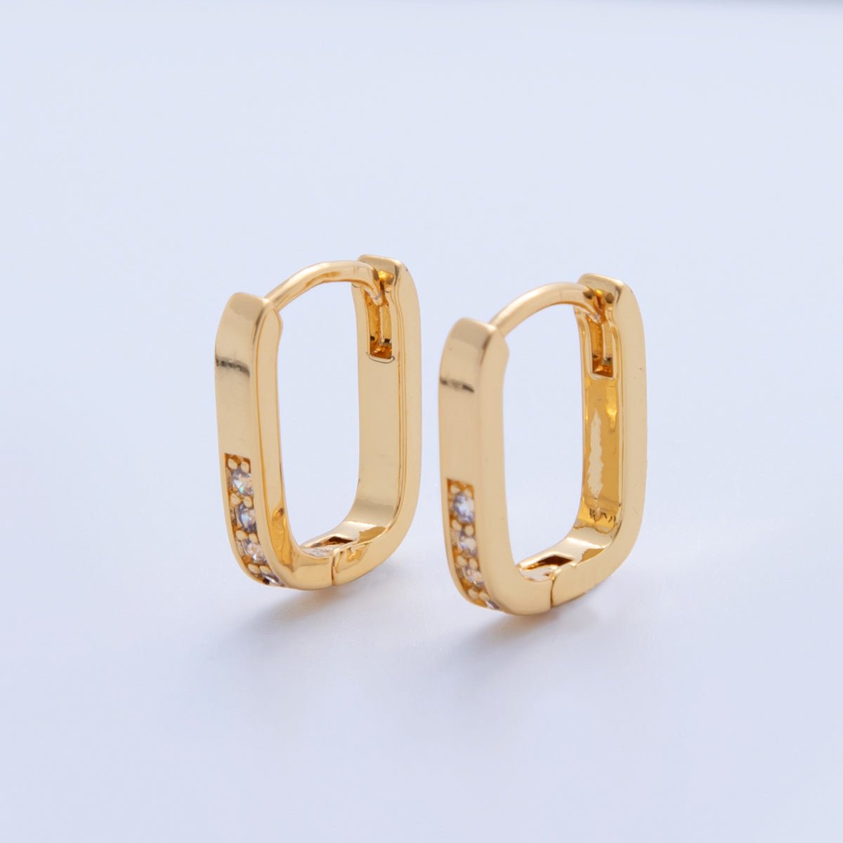 18K Gold Filled 14.5mm Micro Paved CZ Oblong Huggie Earrings | AI351